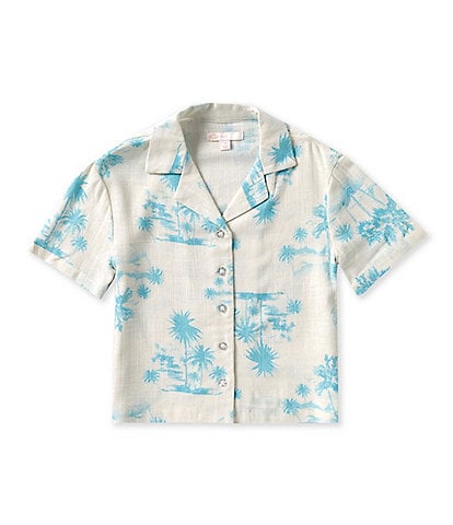 GB Girls x DANNIJO Little Girls 2T-6X Short Sleeve Palm Print Button Front Shirt