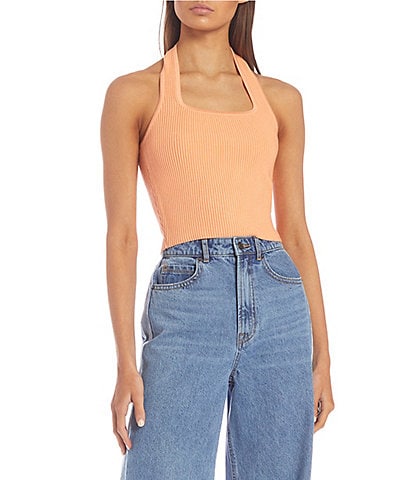 Honey GD Womens Solid Colored Strappy Crop Top Crew-Neck Pullover