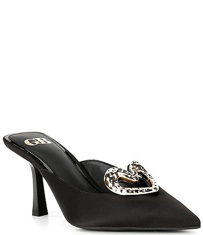 GB Heart-Eyes Satin Heart Ornament Dress Mules