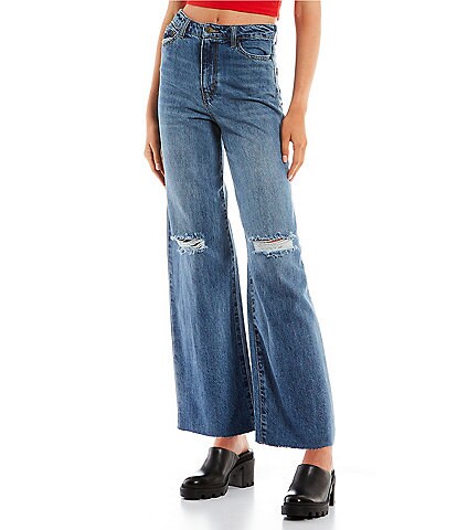 GB High Rise Distressed Wide Leg Jeans