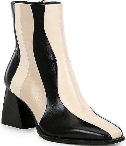 GB Holy-Grail 3 Wavy Pieced Colorblock Leather Block Heel Booties