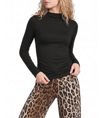 GB Knit Mock Neck Long Sleeve Ruched Top