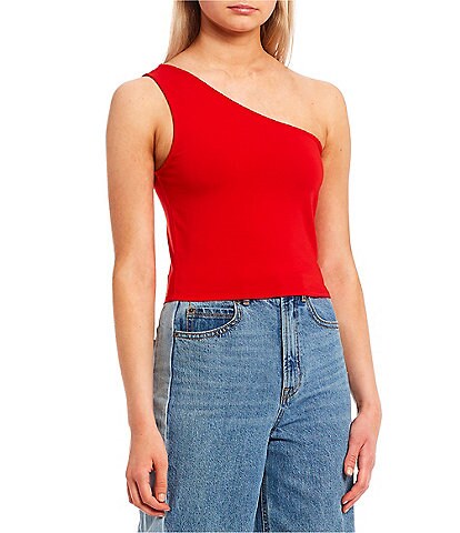 GB Knit One Shoulder Cropped Tank Top