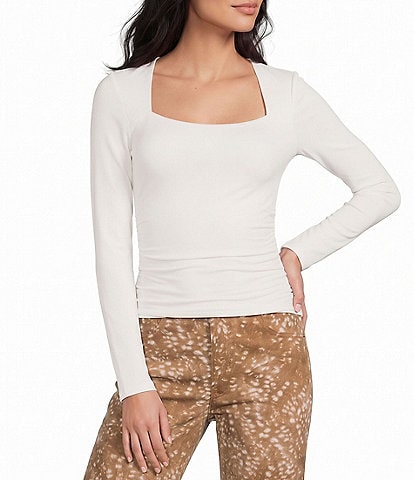 GB Knit Ruched Long Sleeve Square Neck Tee
