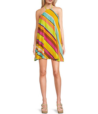 GB Linen Blend Sleeveless Stripe Halter Dress