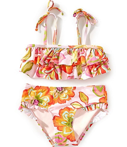 GB Little Girls 2T-6X Floral Flounce Bandeau Bralette Two-Piece Swimsuit