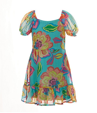 GB Little Girls 2T-6X Floral Print Puff Sleeve Tiered Dress