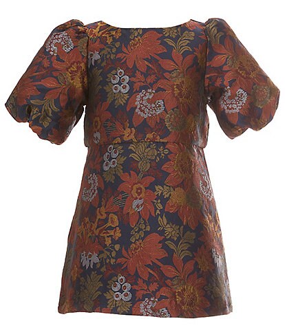GB Social Little Girls 2T-6X Quarter-Sleeve Floral Jacquard Dress