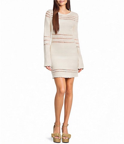 GB Long Sleeve Crochet Mini Dress