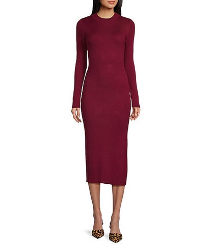 GB Long Sleeve Ribbed Midi Sweater Dress