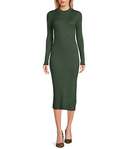 GB Long Sleeve Ribbed Midi Sweater Dress