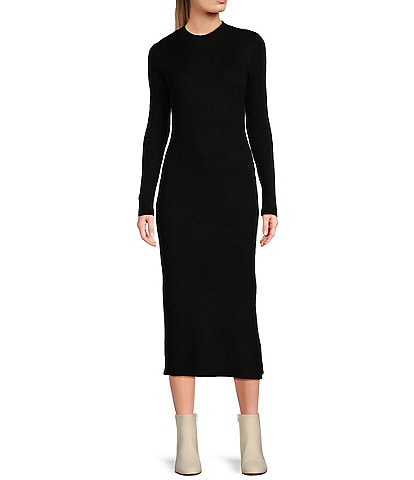 GB Long Sleeve Ribbed Midi Sweater Dress