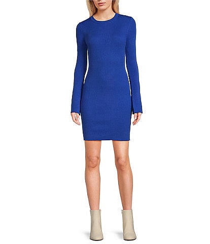 GB Long Sleeve Ribbed Mini Sweater Dress