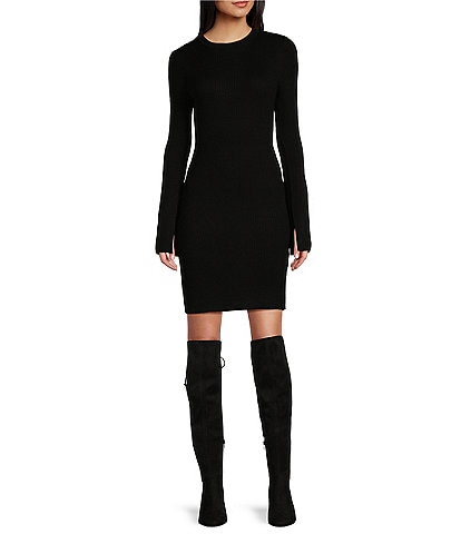 GB Long Sleeve Ribbed Mini Sweater Dress