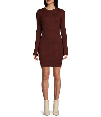 GB Long Sleeve Ribbed Mini Sweater Dress