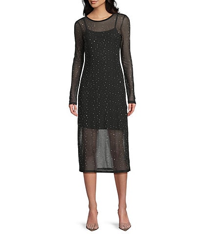 GB Mesh Long Sleeve Bedazzled Dress