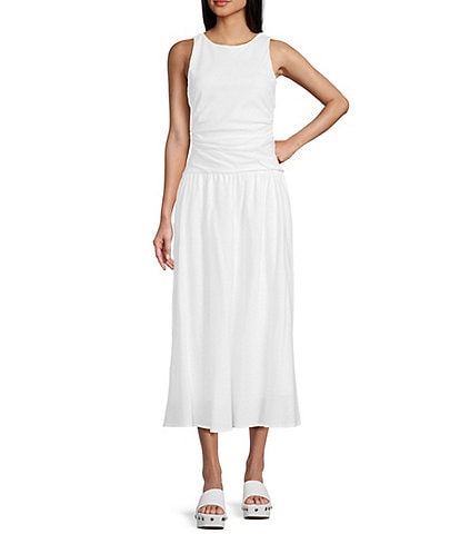 GB Open Back Boat Neck Drop Waist Maxi Dress
