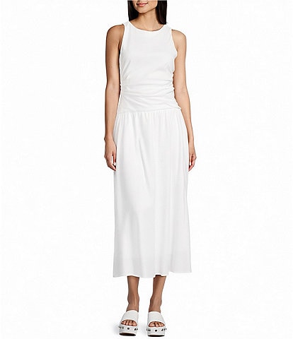 GB Open Back Boat Neck Drop Waist Maxi Dress