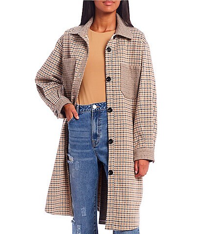 GB Oversized Houndstooth Button-Front Long Shacket
