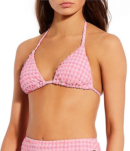 GB Pink Seersucker Textured Classic Triangle Swim Top