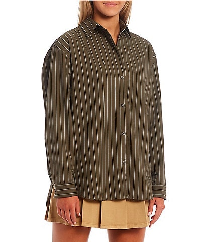 GB Pinstripe Woven Oversized Button Front Shirt