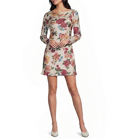GB Printed Long Sleeve Satin Mini Dress