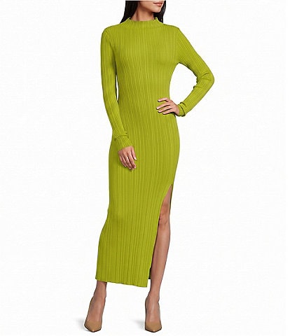 GB Ribbed Mock Neck Side Slit Maxi Dress