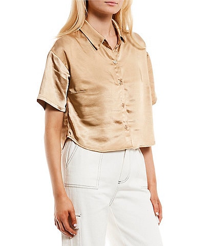 GB Satin Short Sleeve Button Front Shirt