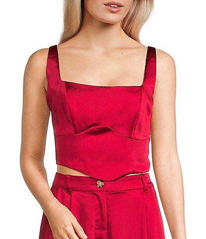 GB Coordinating Satin Square Neck Cropped Corset Top