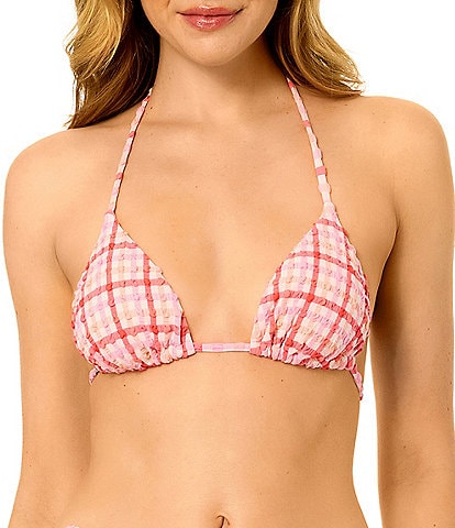 GB Seersucker Puff Classic Triangle Halter Swim Top & Puff High Leg Tie Side Swim Bottom