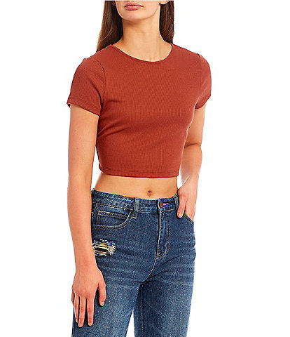 GB Short Sleeve Criss Cross Tie Back Knit Cropped Top