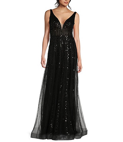  Women's Plus Size Flare Sleeve V Neck Side Split Sequin Formal  Prom Dress Black : Clothing, Shoes & Jewelry