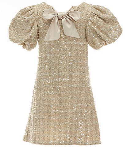 GB Social Big Girls 7-16 Sequined Tweed Bow Neck Dress