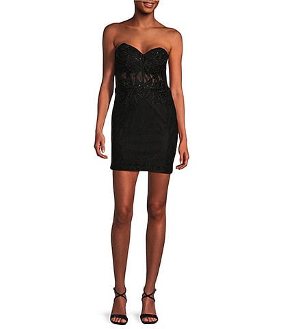 GB Social Strapless Sweetheart Neck Corset Lace Overlay Mini Dress