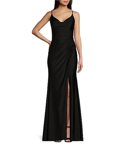GB Social Jersey Ruched Lace-Up Back Long Dress