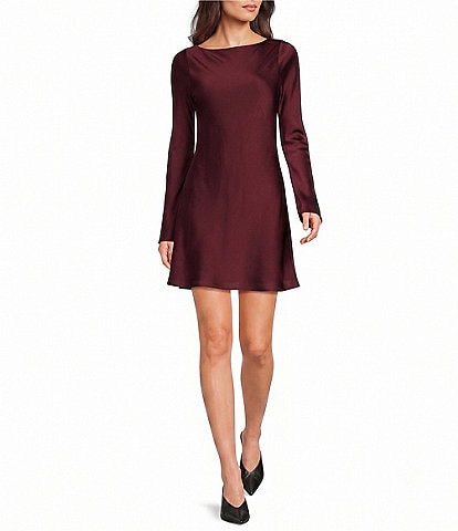 GB Solid Long Sleeve Satin Mini Dress