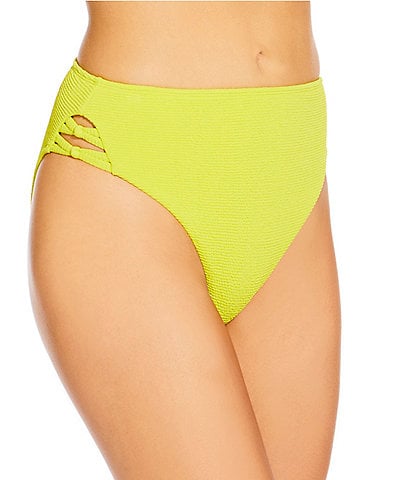 GB Solid Scrunchie Texture Knotted Side High Waisted Swim Bottom