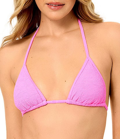 GB Solid Scrunchie Textured Crochet Bauble Classic Triangle Halter Swim Top & Crochet Bauble Tunneled Tie Side Swim Bottom