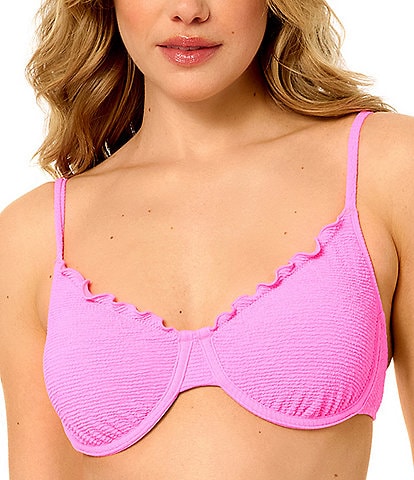 GB Solid Scrunchie Textured Lettuce Edge Underwire Bralette Swim Top & Textured Lettuce Edge Classic Hipster Swim Bottom