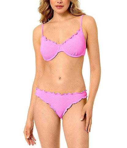 GB Solid Scrunchie Textured Lettuce Edge Underwire Bralette Swim Top & Textured Lettuce Edge Classic Hipster Swim Bottom