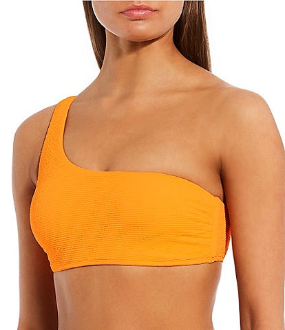 GB Solid Scrunchie Textured One Shoulder Swim Top