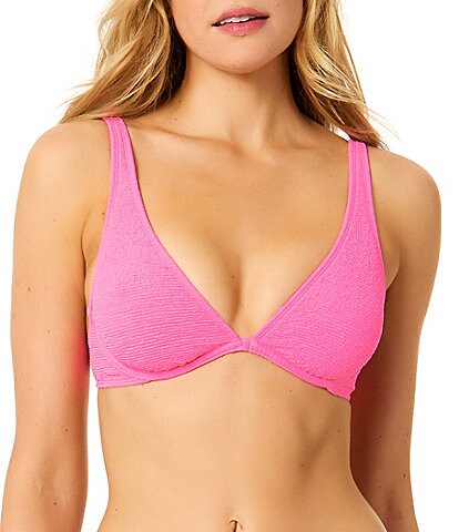 GB Solid Scrunchie Textured Plunge Underwire Swim Top & Scrunchie Classic Hipster Swim Bottom