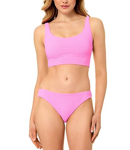 GB Solid Scrunchie Textured Scoop Neck Cropped Swim Top & Solid Textured Scrunchie Classic Hipster Swim Bottom
