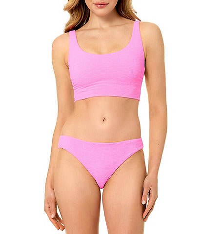 GB Solid Scrunchie Textured Scoop Neck Cropped Swim Top & Solid Textured Scrunchie Classic Hipster Swim Bottom