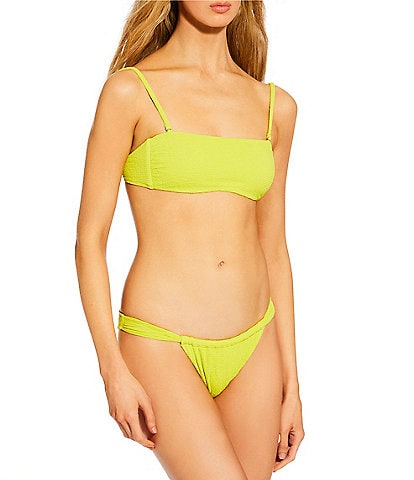 GB Solid Scrunchie Textured Tie Back Bandeau Swim Top & Scrunchie Textured Tanga High Leg Hipster Swim Bottom
