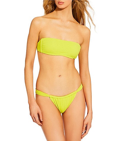 GB Solid Scrunchie Textured Tie Back Bandeau Swim Top & Tanga High Leg Hipster Swim Bottom