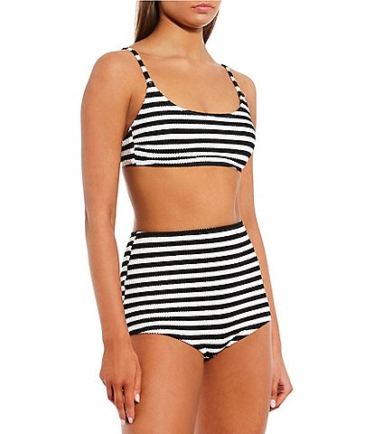 GB Stripe Scrunchie Textured Scoop Bralette Swim Top & High Waisted Short Swim Bottom
