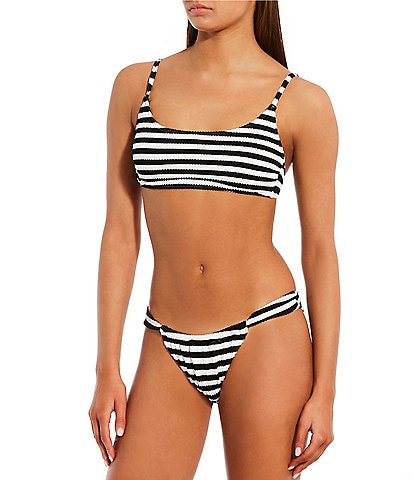 GB Stripe Scrunchie Textured Scoop Bralette Swim Top & Stripe Scrunchie Textured Tanga High Leg Hipster Swim Bottom