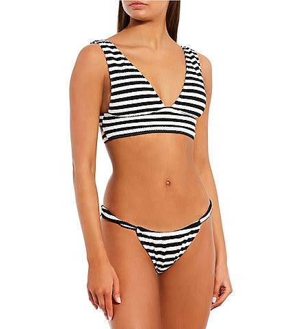 GB Stripe Scrunchie Textured Wide Strap Longline Bralette Swim Top & Tanga High Leg Hipster Swim Bottom