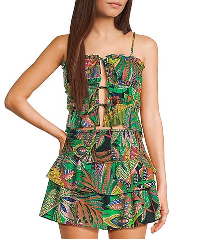 GB Tie Front Coordinating Tropical Print Tank Top